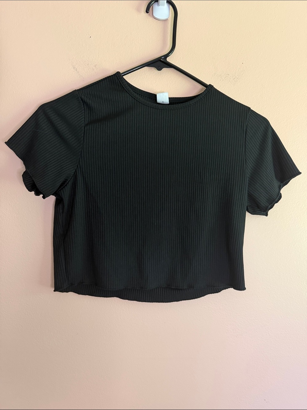 SHEIN Black Ribbed Short Sleeve Crop Top